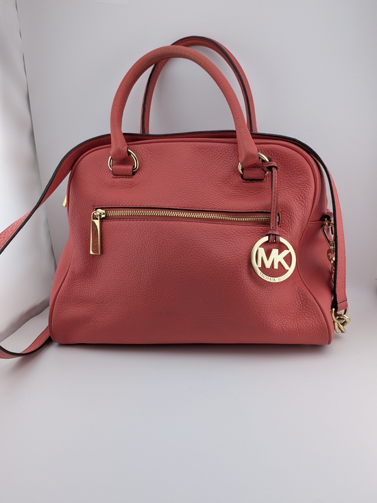 Michael Kors Handbags - Michael Kors Coral Pebbled Leather Satchel with Gold Hardware